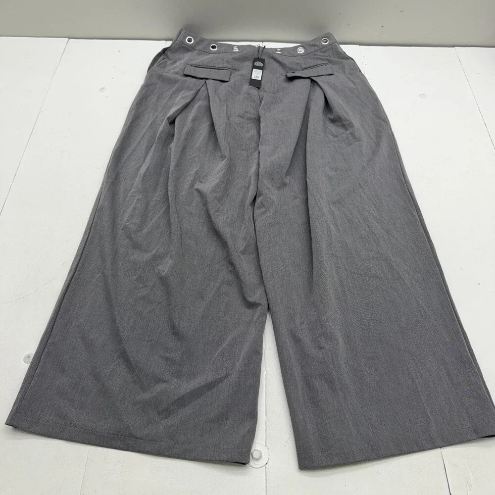 Fashion Nova Dress Pants Womens L Gray Magnolia Wide Leg Hardware Trouser